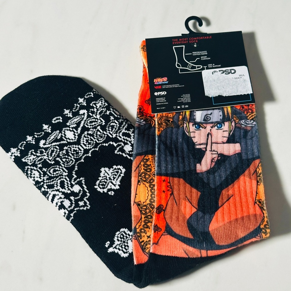 PSD Shippuden Naruto Crew Socks One Size Fits Most  Orange Black